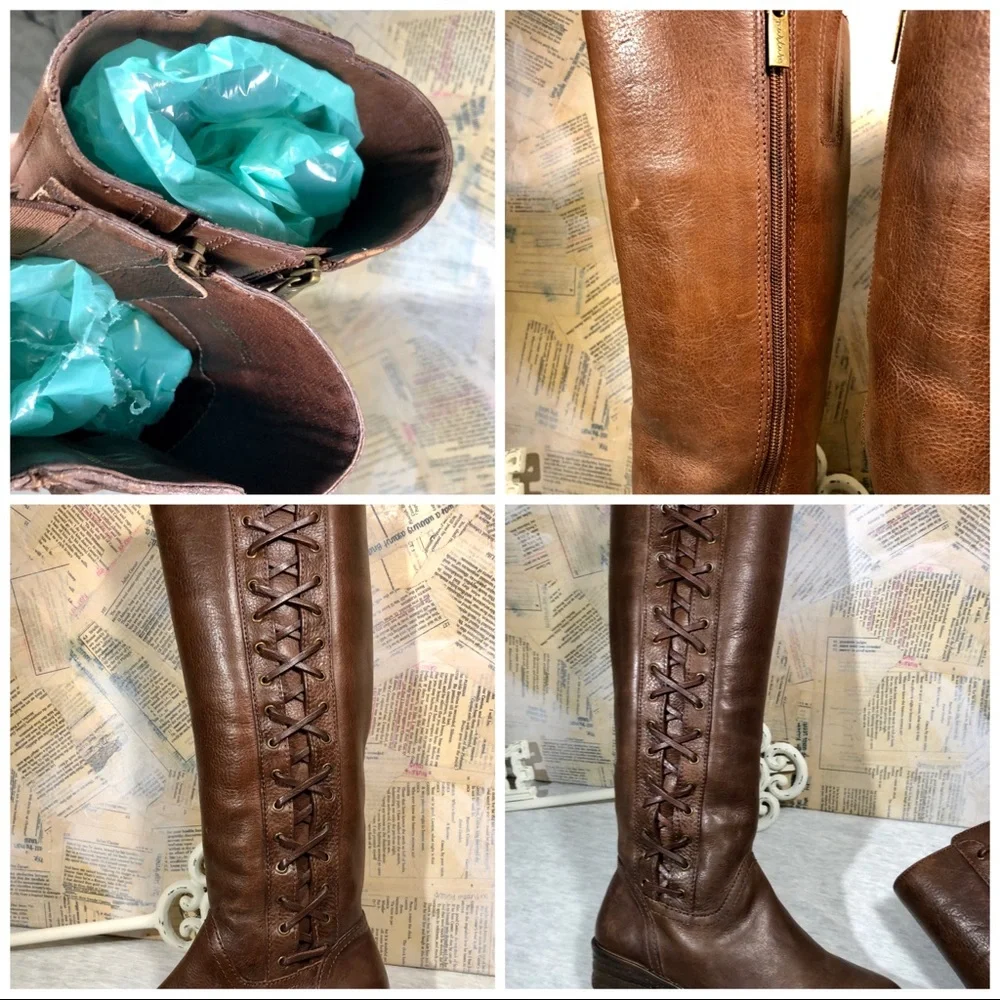 🌺 Leather Lace Detail Knee High Boots - Picture 7 of 12